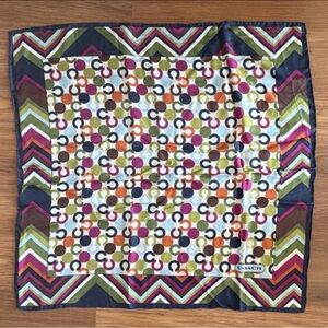 Vintage Coach Silk Satin Geometric Multicolor Logo Square Scarf